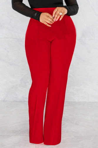 Pantalon taille haute taille haute rouge mode casual solide basique