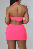 Black Fashion Sexy Solid Hollowed Out Backless Halter Sleeveless Two Pieces
