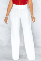 Pantalones de cintura alta regulares básicos sólidos casuales de moda blanco