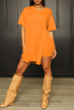 Apricot Fashion Casual Solid Slit V Neck Short Sleeve Two Pieces