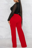 Röd Mode Casual Solid Basic Vanliga byxor med hög midja