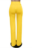 Gelbe, modische, lässige, solide Basic-Hose mit hoher Taille
