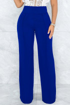 Pantalones de cintura alta regulares básicos sólidos casuales de moda azul