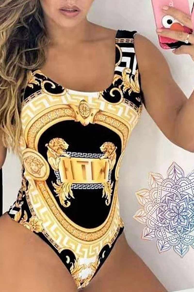 

Black Yellow Fashion Sexy Print Letter Swimwears