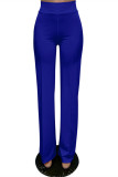 Blauwe mode casual effen basic normale hoge taille broek