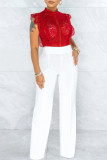 Pantaloni a vita alta regolari di base casual di colore rosso alla moda