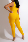 Yellow Fashion Sexy Casual Print Basic Half A Turtleneck Skinny Jumpsuits