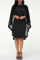 ブラック ファッション カジュアル ソリッド パッチワーク O ネック イブニング ドレス