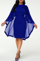Темно-синее модное повседневное однотонное лоскутное вечернее платье с круглым вырезом