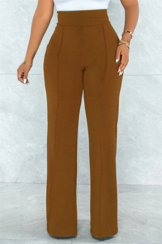 Kaki Fashion Casual Solid Basic Regular Taille haute Pantalon