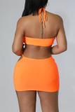 Mode Orange Sexy solide évidé dos nu licou sans manches deux pièces