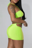 Green Fashion Sexy Solid Hollowed Out Backless Halter Sleeveless Two Pieces