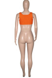 Orange Fashion Casual Solid Asymmetrical O Neck Tops
