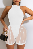 White Sexy Solid Mesh Cold Shoulder Sleeveless Two Pieces