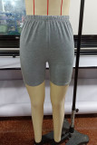 Grey Fashion Casual Print Basic Skinny High Waist Shorts