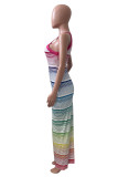 Многоцветное модное сексуальное платье в полоску с принтом, базовое платье без рукавов с круглым вырезом, платья