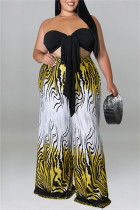 Gul Sexig Casual Print Bandage Backless Strapless Plus Size Two Pieces