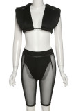 Coffee Sexy Solid Bandage Patchwork See-through Asymmetrical Sleeveless Two Pieces