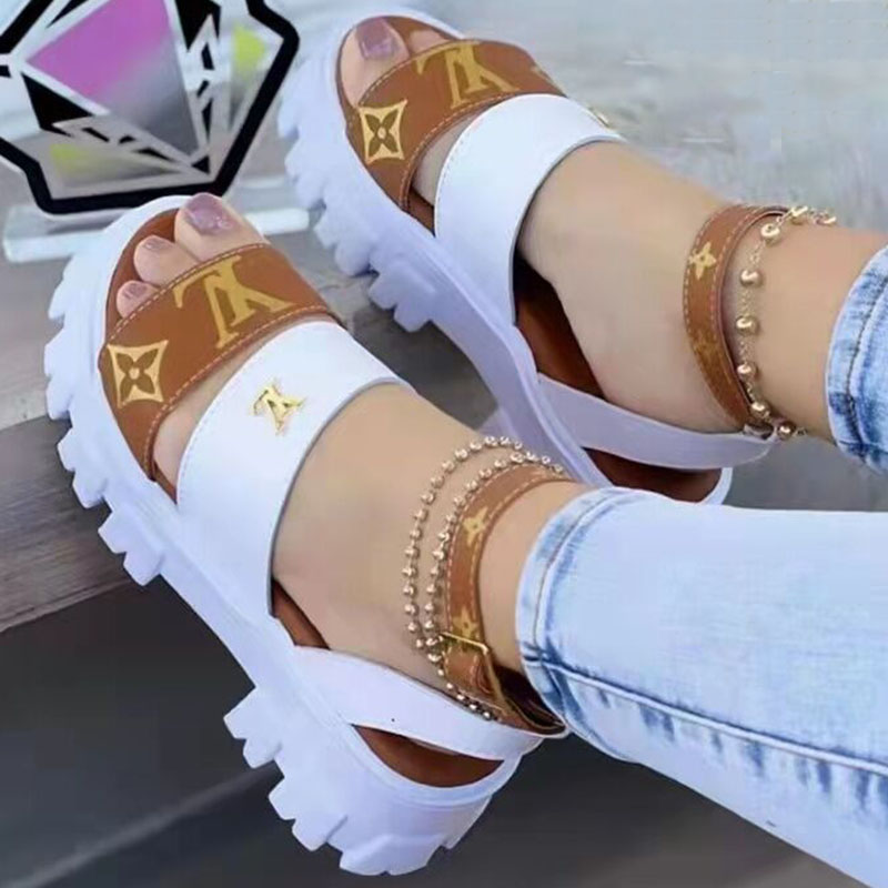 White Fashion Street Patchwork Letter Fish Mouth Comfortable Shoes