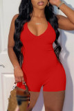 Red Fashion Casual Solid Backless Skinny Romper met V-hals