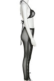 Черный сексуальный однотонный бандажный лоскутный прозрачный Холтер без рукавов из двух частей
