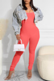 Grey Sexy Sportswear Solid Patchwork Backless Spaghetti Strap Skinny Jumpsuits