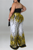 Jaune Sexy Casual Print Bandage Backless Bustier Plus Size Two Pieces