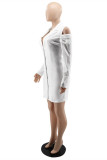 Robes jupe crayon décontractées à la mode blanche, couleur unie, ajourées, Patchwork, col en V