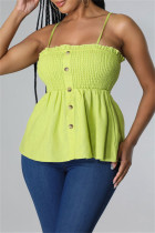 Lichtgroene Sexy Casual Solid Backless Spaghetti Band Tops