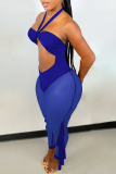 Tute skinny blu sexy con balza in rete