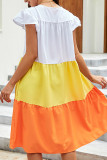 Yellow Casual Solid Patchwork O Neck A Line Dresses