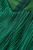 Groene elegante effen kwastjes patchwork o-hals avondjurkjurken