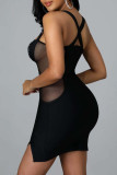 Черное сексуальное сплошное выдолбленное лоскутное горячее сверло на тонких бретельках юбка-карандаш платья