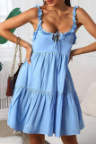 Blue Simplicity Solid Patchwork Stringy Selvedge Spaghetti Strap Sling Dress Dresses