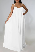 Weißes, lässiges, solides Patchwork-Kleid mit rückenfreiem Spaghettiträger und Sling-Kleid