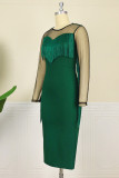 Green Elegant Solid Tassel Patchwork O Neck Evening Dress Dresses