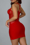 Красные сексуальные однотонные ажурные лоскутные платья-юбка-карандаш на бретельках Hot Drill