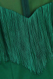 Robes de soirée vertes élégantes à pampilles solides, Patchwork, col rond