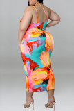 シアン ファッション セクシーなプリント包帯背中の開いたスパゲッティ ストラップ ノースリーブ ドレス プラス サイズのドレス