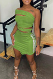 Light Green Fashion Sexy Solid Patchwork Backless Strapless Sleeveless Two Pieces