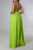 Green Casual Solid Patchwork Backless Spaghetti Strap Sling Dress Dresses