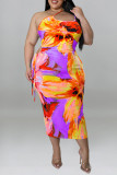 シアン ファッション セクシーなプリント包帯背中の開いたスパゲッティ ストラップ ノースリーブ ドレス プラス サイズのドレス
