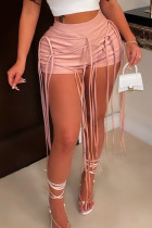 Pink Street Solid Bandage Patchwork Asymmetrical High Waist Solid Color Bottoms