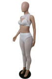 White Fashion Sexy Solid Hollowed Out See-through O Neck Sleeveless Two Pieces
