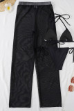 Negro sexy sólido patchwork transparente halter sin mangas dos piezas