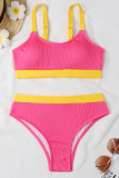 Rose Red Sexy Solid Patchwork Swimwears