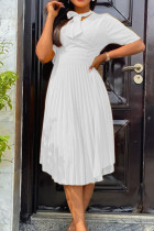 White Casual Solid Bandage Split Joint Fold O Neck A Line Dresses