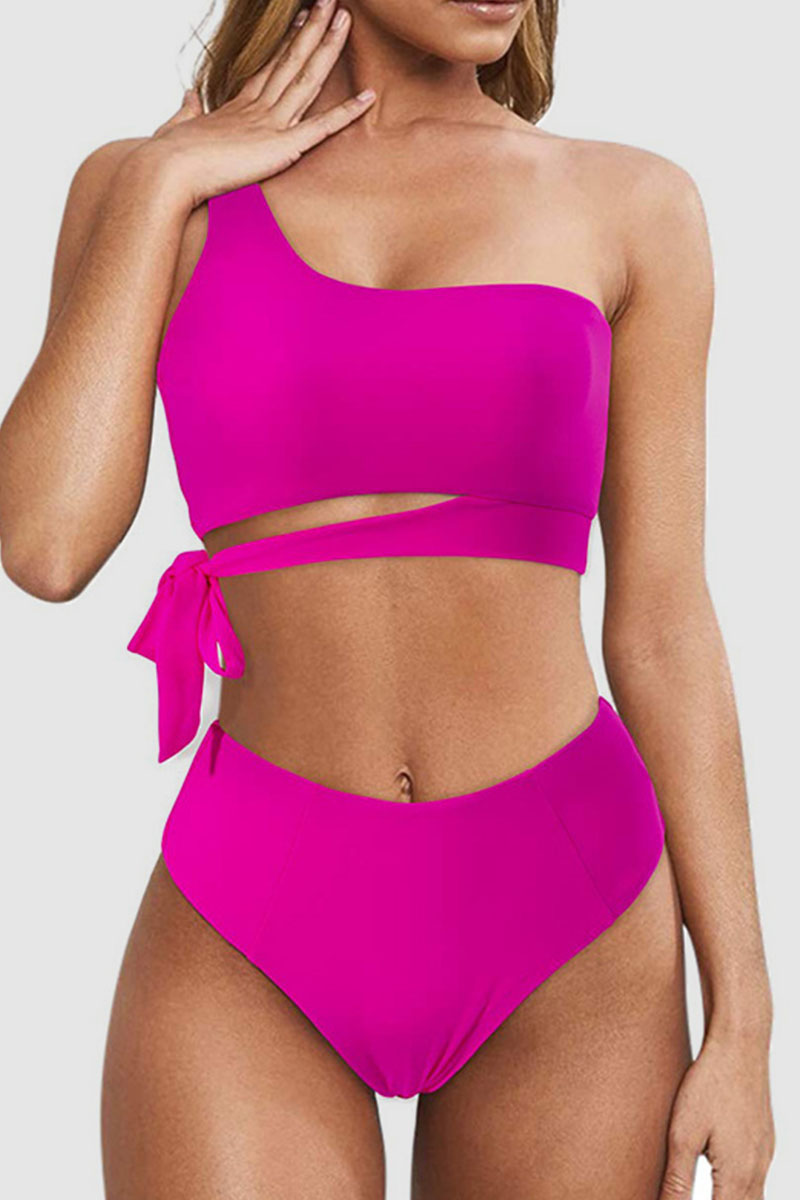 

Rose Red Sexy Solid Split Joint Swimwears