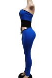 Royal Blue Sexy Solid Bandage Hollowed Out Patchwork Strapless Skinny Jumpsuits