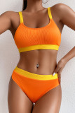 Tangerine Red Sexy Solid Patchwork Bademode